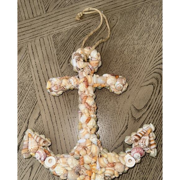 Handcrafted Sea Shell Anchor 13" Beach Seashore Coastal Nautical Hanging Decor - Picture 1 of 5